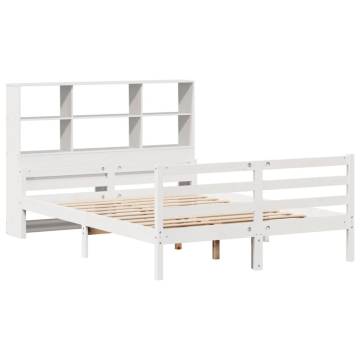 Bookcase Bed Double Solid Wood Pine - White 135x190 cm