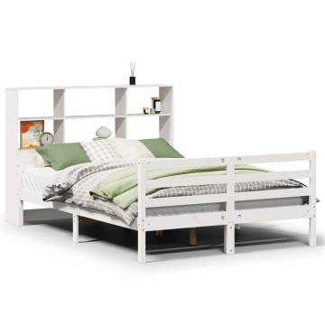 Bookcase Bed without Mattress White 150x200 cm King Solid Wood