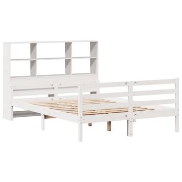 Bookcase Bed without Mattress White 150x200 cm King Solid Wood