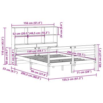 Bookcase Bed without Mattress White 150x200 cm King Solid Wood