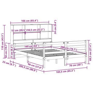 Bookcase Bed without Mattress - White Solid Pine 160x200 cm