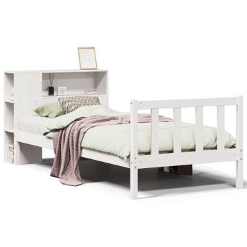 Stylish Bookcase Bed - Solid Wood Pine (100x200 cm) - White