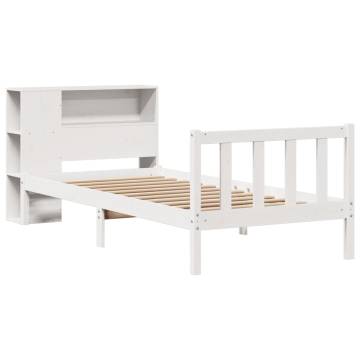 Stylish Bookcase Bed - Solid Wood Pine (100x200 cm) - White