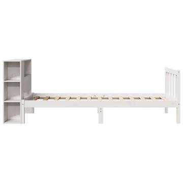 Stylish Bookcase Bed - Solid Wood Pine (100x200 cm) - White