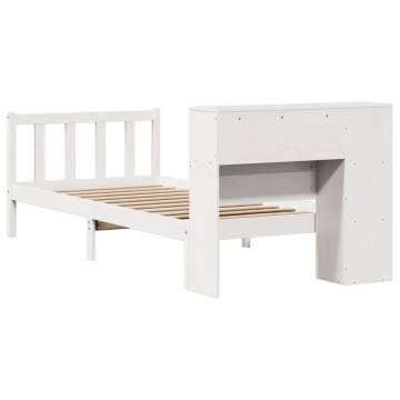 Stylish Bookcase Bed - Solid Wood Pine (100x200 cm) - White