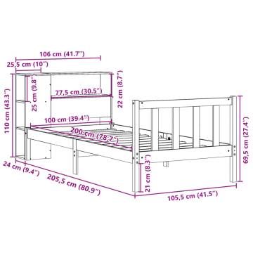 Stylish Bookcase Bed - Solid Wood Pine (100x200 cm) - White