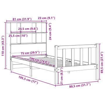 Bookcase Bed 75x190 cm Small Single Solid Wood Pine - HipoMarket