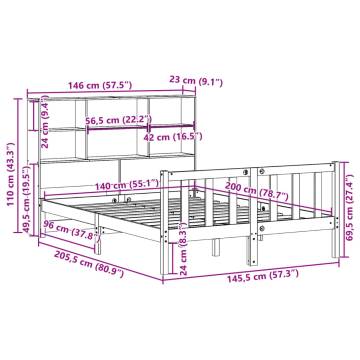 Bookcase Bed 140x200 cm - Solid Pine Wood Frame | HipoMarket