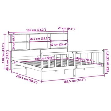 Bookcase Bed 180x200 cm Super King - Solid Pine Wood