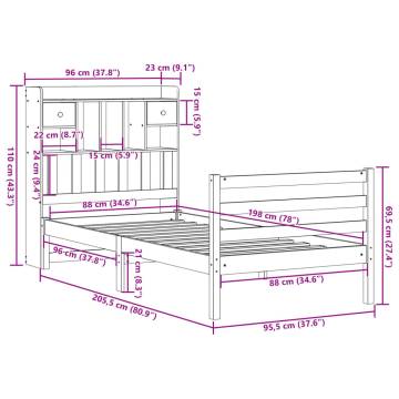 Bookcase Bed without Mattress - Wax Brown Pine 90x200cm