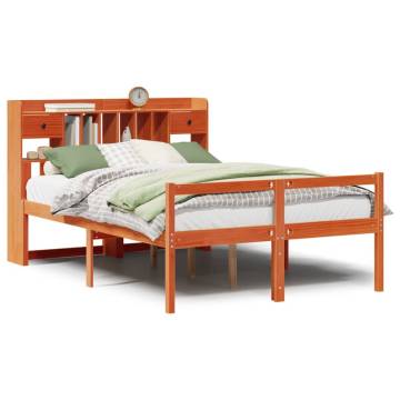 Bookcase Bed without Mattress - Solid Pine Wood - Wax Brown