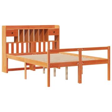 Bookcase Bed without Mattress - Solid Pine Wood - Wax Brown