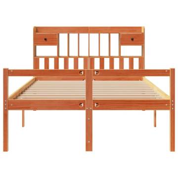 Bookcase Bed without Mattress - Solid Pine Wood - Wax Brown