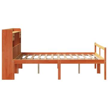 Bookcase Bed without Mattress - Solid Pine Wood - Wax Brown