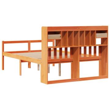 Bookcase Bed without Mattress - Solid Pine Wood - Wax Brown