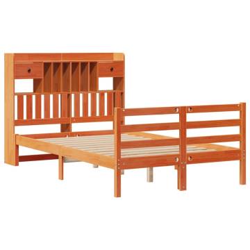 Bookcase Bed without Mattress in Wax Brown - Solid Pinewood