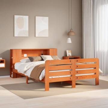 Bed Frame without Mattress - Wax Brown Solid Pine 135x190 cm