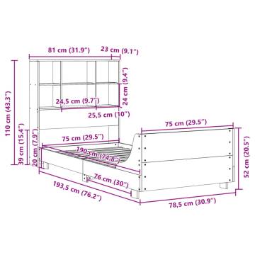 Solid Wood Pine Bed Frame - Wax Brown 75x190 cm - Small Single