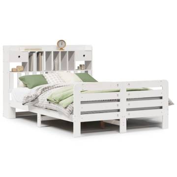 White Bookcase Bed 140x200 cm - Solid Pinewood