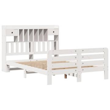 White Bookcase Bed 140x200 cm - Solid Pinewood