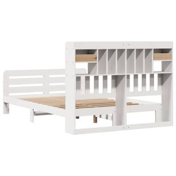 White Bookcase Bed 140x200 cm - Solid Pinewood