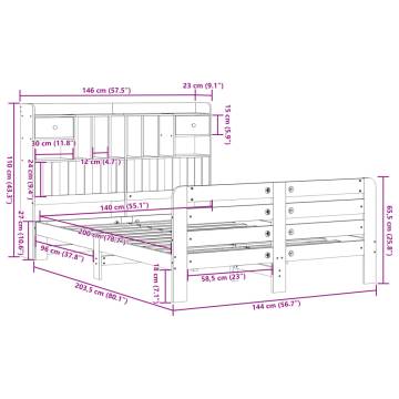 White Bookcase Bed 140x200 cm - Solid Pinewood