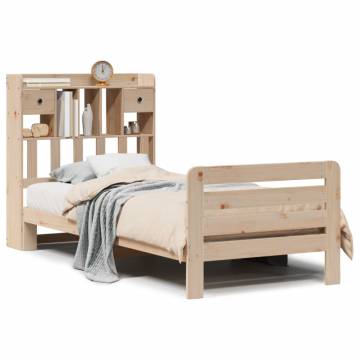 Bookcase Bed 75x190cm - Solid Pine Wood, No Mattress Included