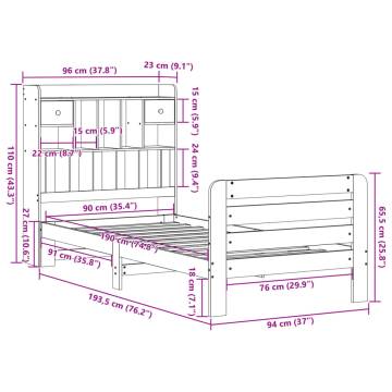 Bookcase Bed Wax Brown 90x190 cm Single Solid Wood Pine