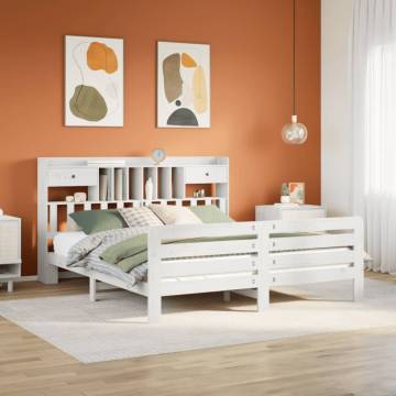 Bookcase Bed Without Mattress - White Solid Wood Pine 200x200 cm