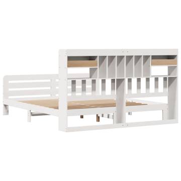 Bookcase Bed Without Mattress - White Solid Wood Pine 200x200 cm