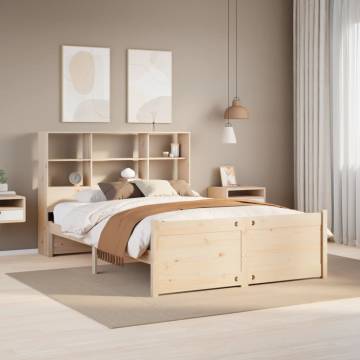 Bookcase Bed 150x200 cm King Size Solid Wood Pine - HipoMarket