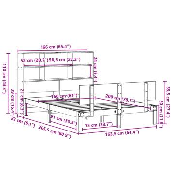 Bookcase Bed without Mattress 160x200cm Solid Pinewood Frame