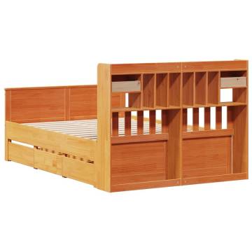 Bookcase Bed without Mattress in Wax Brown - 150x200 cm King