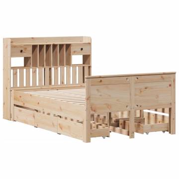 Bookcase Bed 135x190 cm Double Solid Pine Wood - Hipomarket