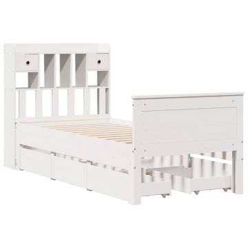 Bookcase Bed White 90x190 cm - Solid Pinewood Frame