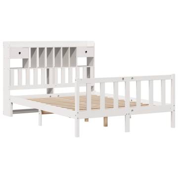 Bookcase Bed without Mattress - White Solid Pine 140x190 cm