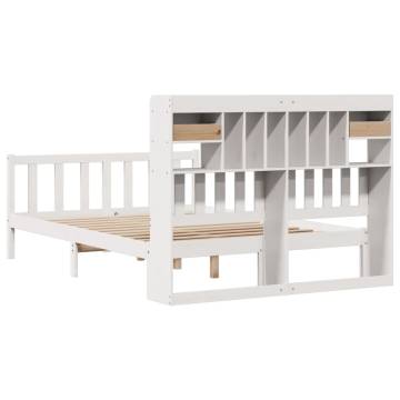 Bookcase Bed without Mattress - White Solid Pine 140x190 cm