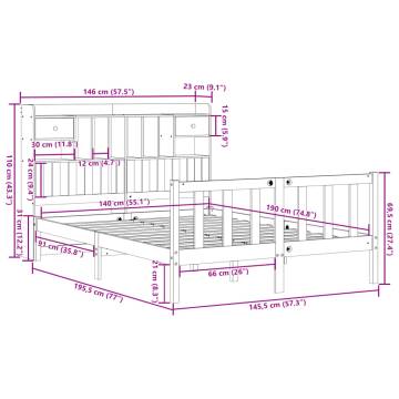 Bookcase Bed without Mattress - White Solid Pine 140x190 cm