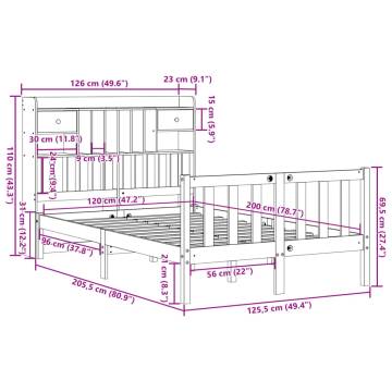 Bookcase Bed without Mattress 120x200 cm - Solid Pine Wood