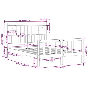 Bookcase Bed 140x200 cm - Solid Pine Wood | HipoMarket UK