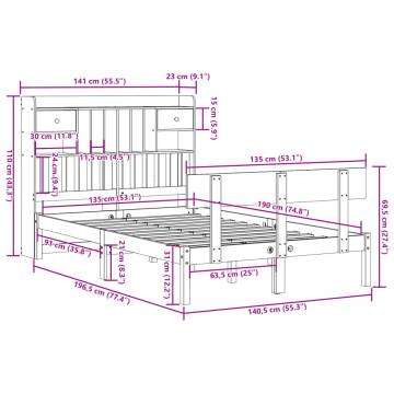 Bookcase Bed 135x190 cm Double Solid Wood Pine - HipoMarket