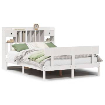 Stylish White Bookcase Bed 160x200 cm | Solid Pine Wood