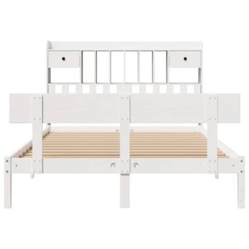 Stylish White Bookcase Bed 160x200 cm | Solid Pine Wood