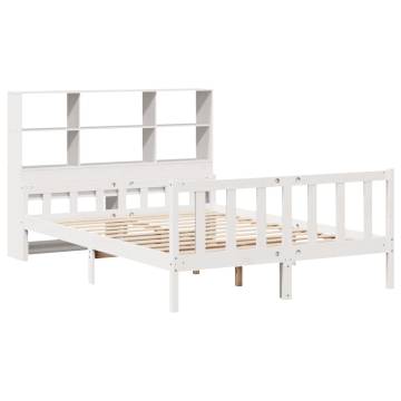 Bookcase Bed without Mattress - White King Solid Wood Pine