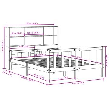 Bookcase Bed without Mattress - White King Solid Wood Pine