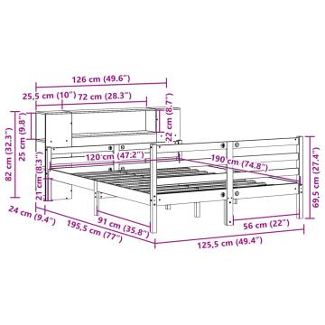 Bookcase Bed 120x190 cm - Solid Pine Wood, Space Saving Design