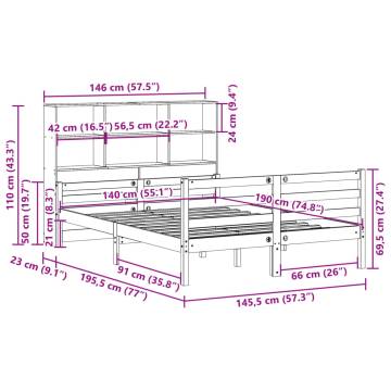 Bookcase Bed in White - Solid Pine 140x190 cm | HipoMarket UK