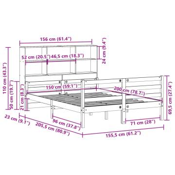 Bookcase Bed 150x200 cm King - Solid Pinewood | HipoMarket UK