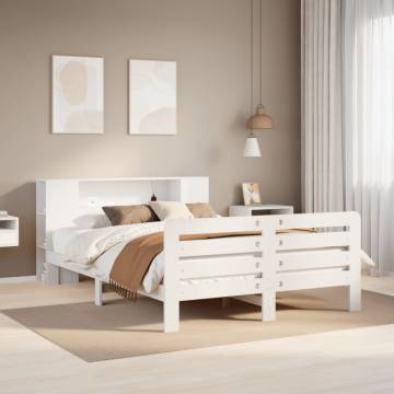 King Size Bed Frame without Mattress - White Solid Pine 150x200cm