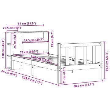 Bookcase Bed without Mattress - Wax Brown Solid Wood 75x190 cm